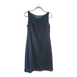 Tahari Dress Size 8 Blue Lace Sleeveless Sheath Back Zip Lined Career Evening